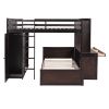 Full size Loft Bed with a twin size Stand-alone bed, Shelves,Desk,and Wardrobe