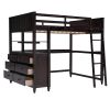 Full size Loft Bed with Drawers and Desk;  Wooden Loft Bed with Shelves