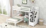 Twin Size Loft Bed with a Stand-alone Bed;  Storage Staircase;  Desk;  Shelves and Drawers