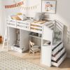 Twin Size Loft Bed with Wardrobe and Drawers;  attached Desk with Shelves