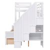 Twin XL over Full Bunk Bed with Built-in Storage Shelves;  Drawers and Staircase