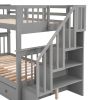 Stairway Twin-Over-Twin Bunk Bed with Three Drawers for Bedroom, Dorm - Gray