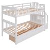 Stairway Twin-Over-Twin Bunk Bed with Three Drawers for Bedroom, Dorm - Gray