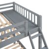 Full Over Twin & Twin Bunk Bed, Wood Triple Bunk Bed with Drawers and Guardrails