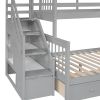 Twin over Full L-Shaped Bunk Bed With 3 Drawers, Ladder and Staircase