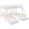 Full Over Twin & Twin Bunk Bed, Wood Triple Bunk Bed with Drawers and Guardrails